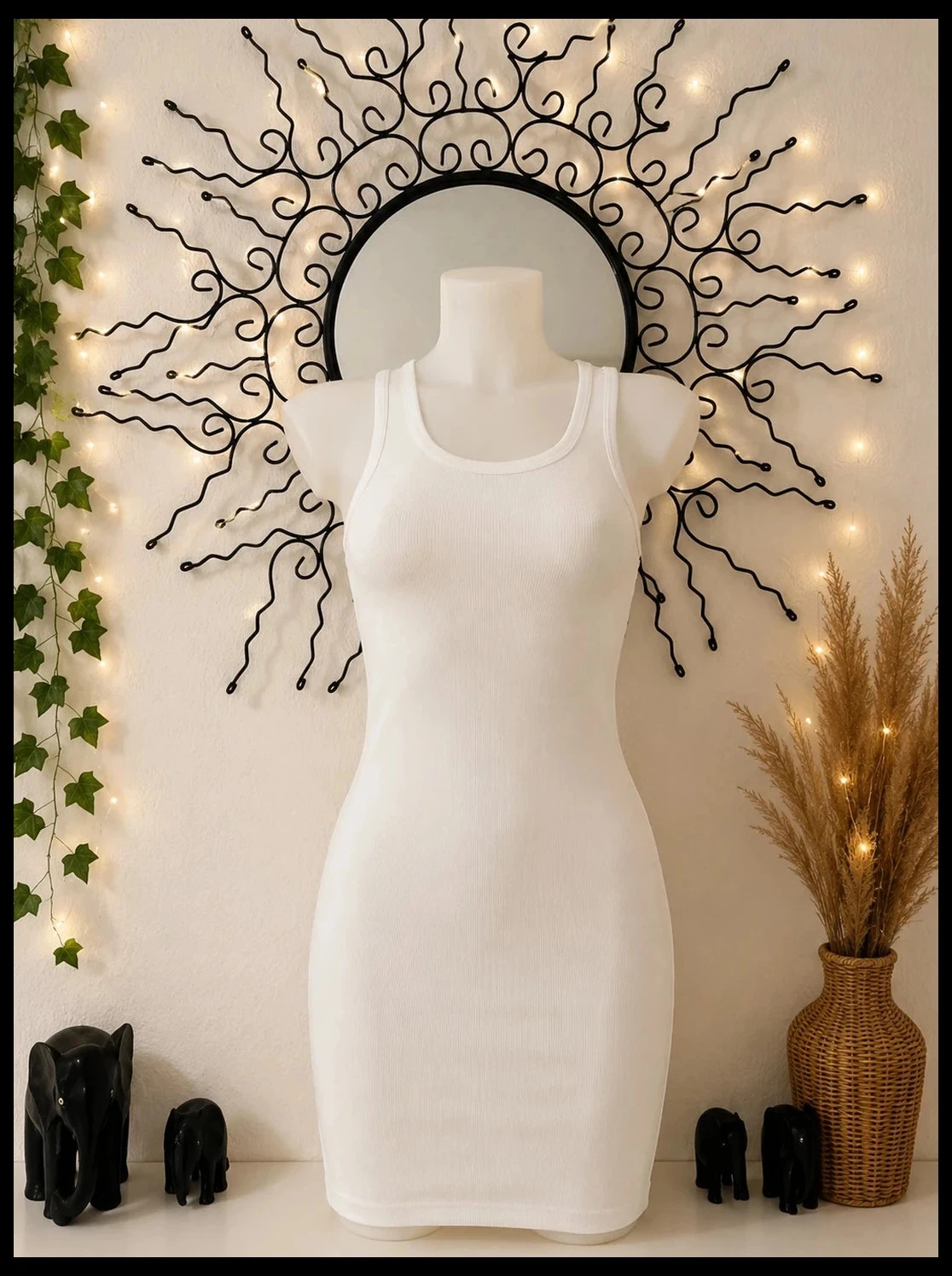 Robe Blanche Courte Moulante en Maille Côtelée - H&M Taille XXS (32)